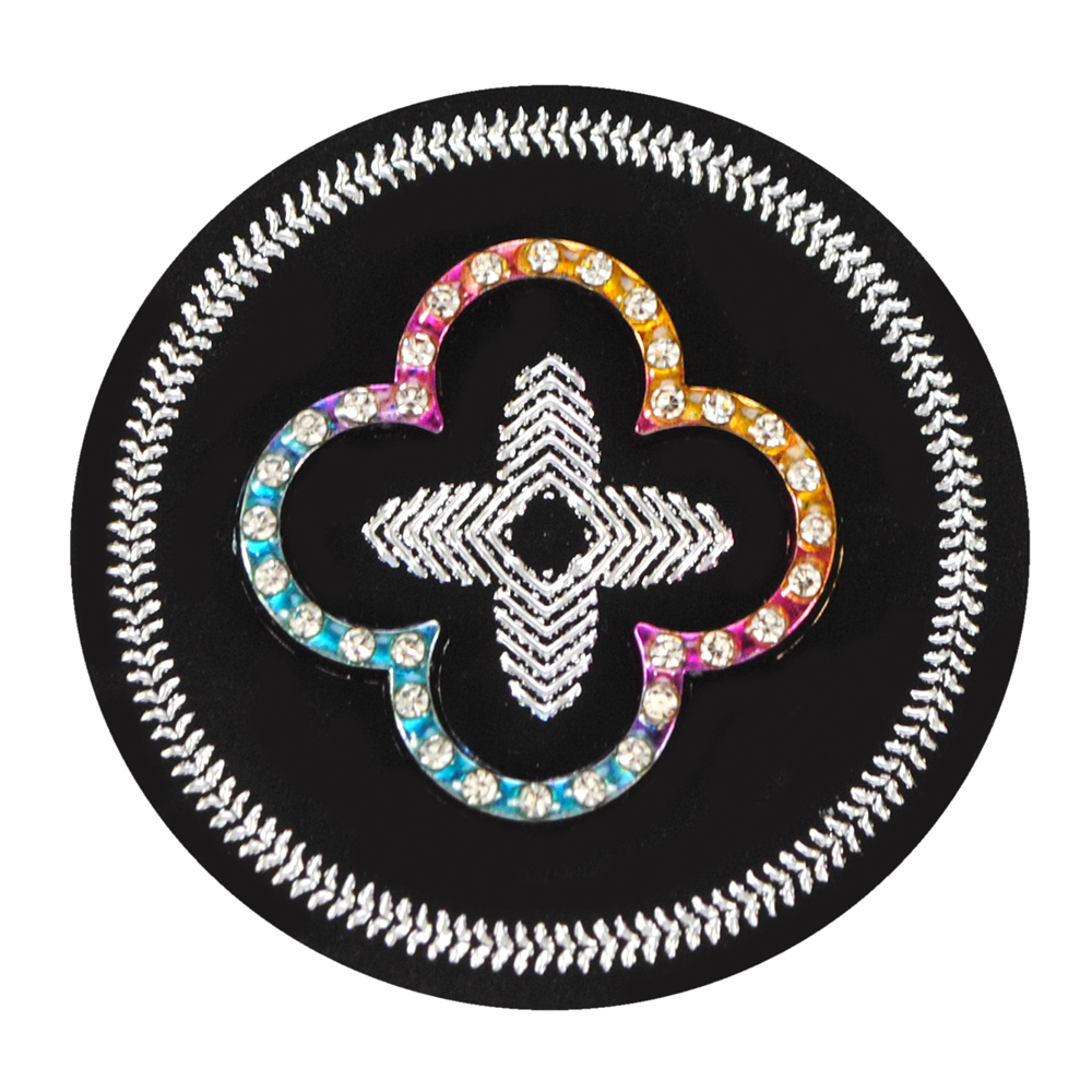 Шеврон приш. Цветок (круг), 4.5см, черный, золото, стразы, шт. Нашивка Ткань
