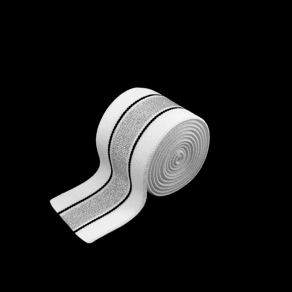 Резинка люрекс SILVER 4см бело-черая и серебро без лого, 50ярд. Резинка