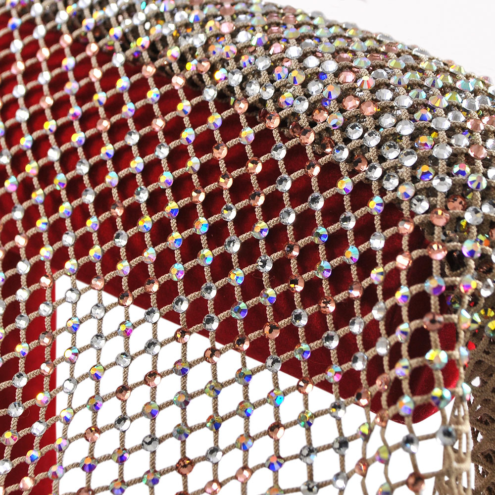 Сеть со стразами SS12, 35*39см бежевый, crystal AB, champagne, шт. Сеть со стразами