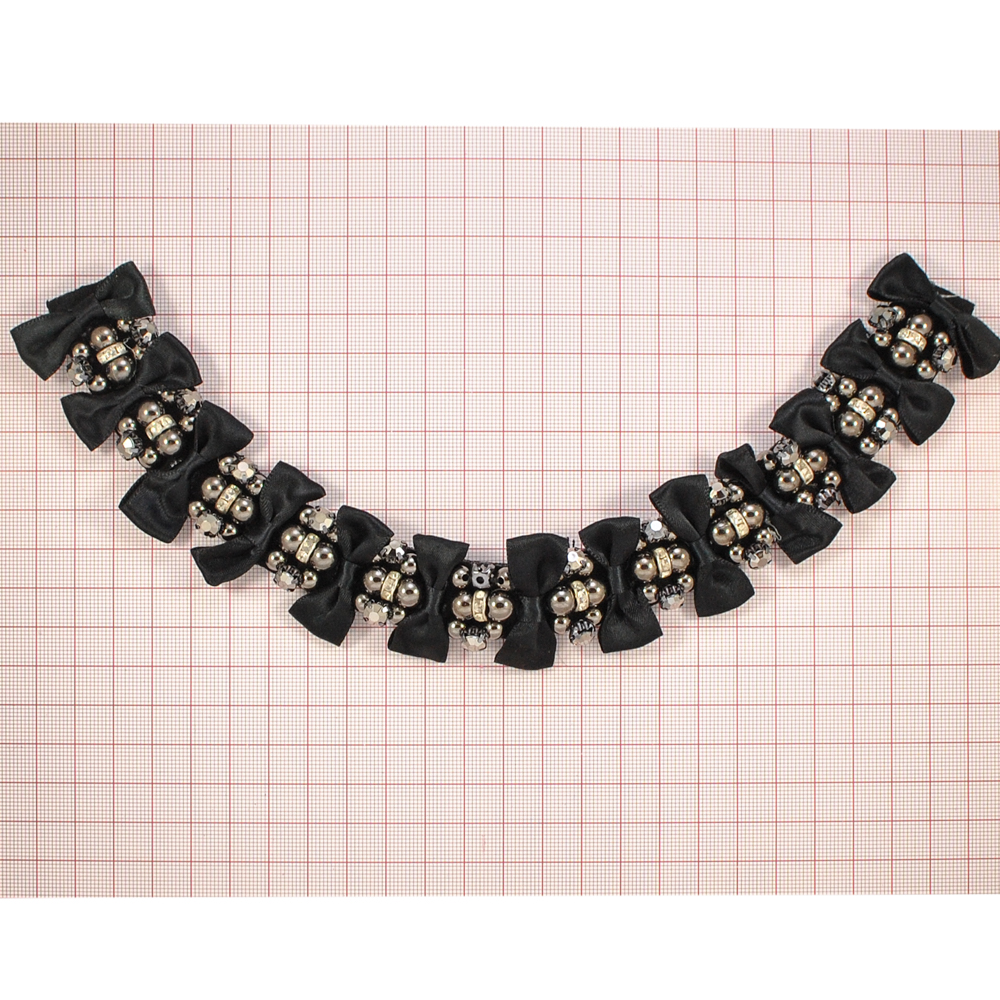 Воротник BS-013 Бантики 21*13см черный, мелкие кристалл камни, BN, шт. Воротники
