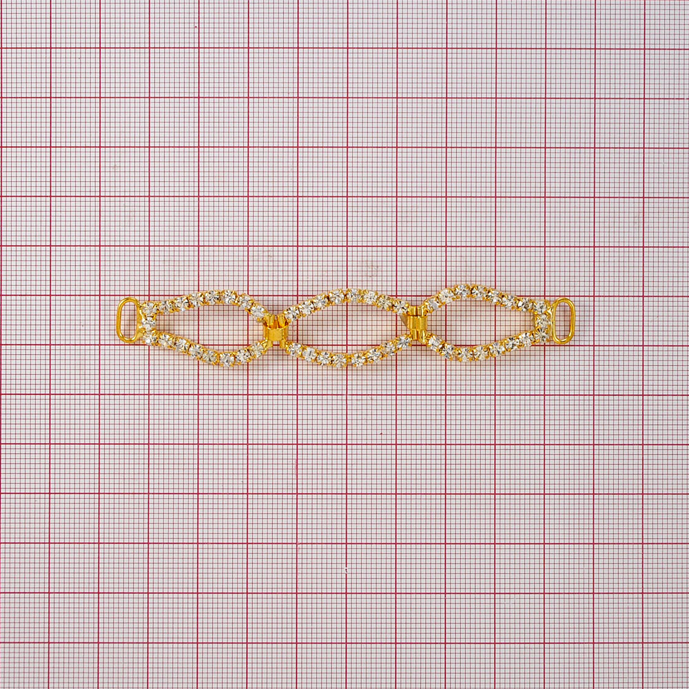 Укр.стекл.  9890 перетяж. 9,6*1,8см GOLD, Браслет-3 овал. кольца белые камни. Перетяжка металл со стразами