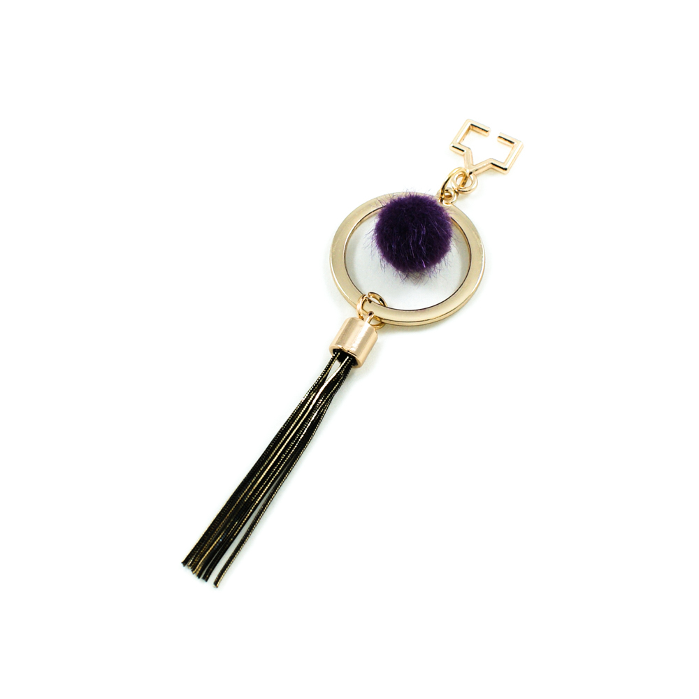 Подвеска металлическая с мехом Круг 3,9*12,8см, золото и сиреневый мех, шт. Подвески