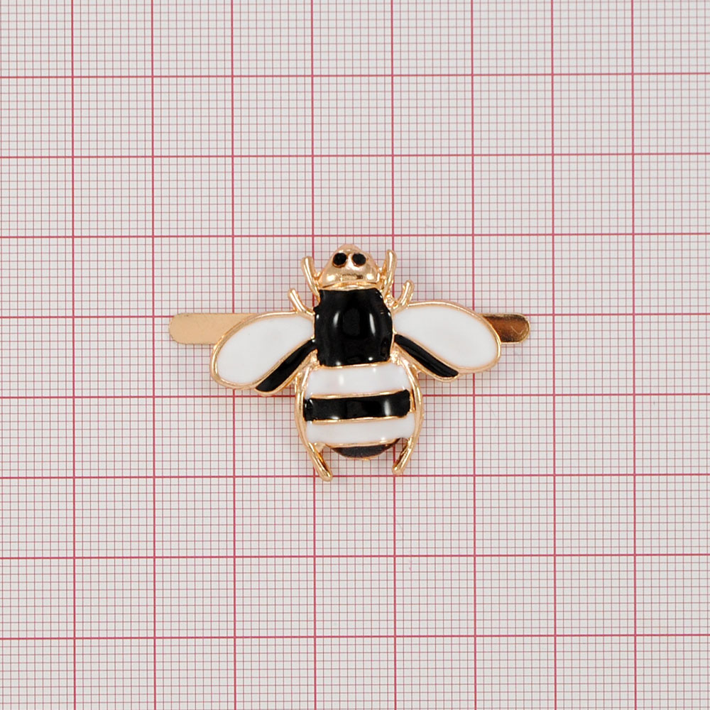 Краб металл Шмель 35*30мм GOLD, белый, черная эмаль, черные камни, шт. Крабы Металл Цветы, Жуки