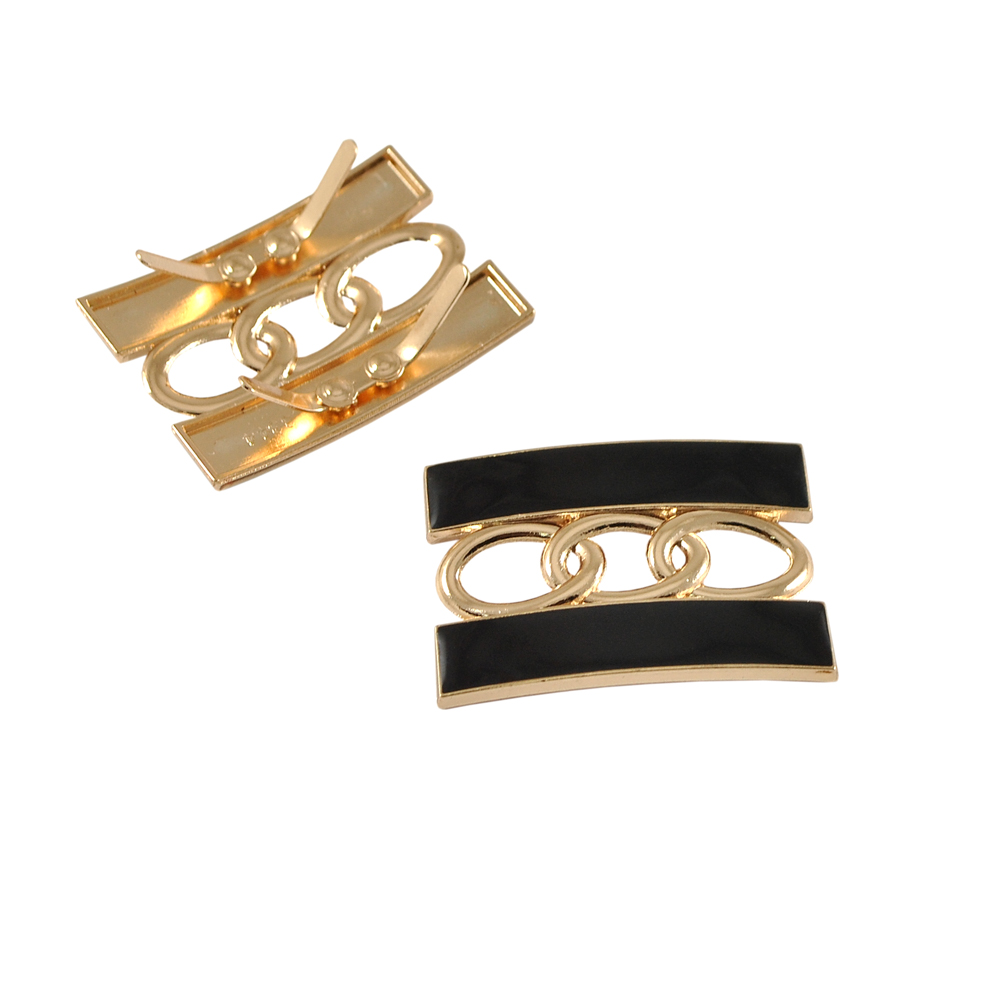 Краб металлический Полка, цепь 3 звена 45*32мм GOLD, черная эмаль. Крабы Металл Геометрия