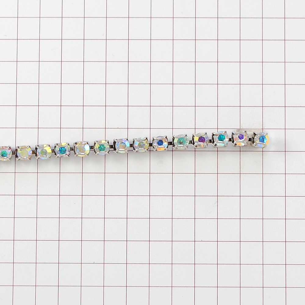 Тесьма стразы Цепь 1 ряд, 0,35см, камни хамелеон, никель, ярд. Тесьма из страз