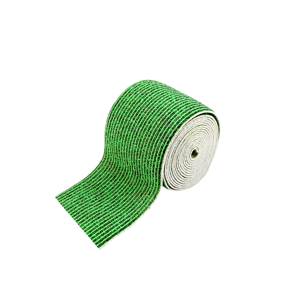 Резинка люрекс Полосы 4см, белый, зеленый люрекс, 50ярд. Резинка
