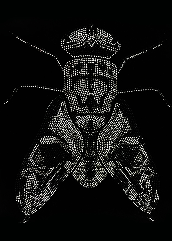 Аппликация клеевая стразы Муха 26*31см белые и черные камни, шт. Аппликации клеевые Стразы комб.