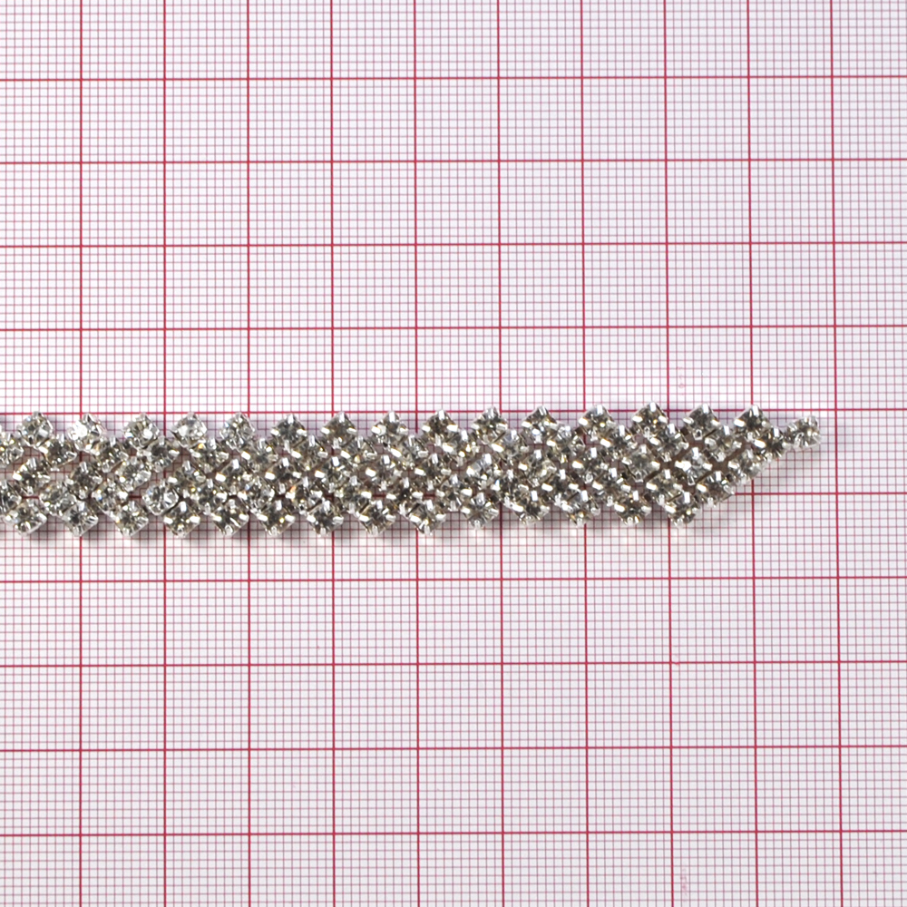 Тесьма стразы Лесенка, 1.6см, никель, белый, ярд. Тесьма из страз