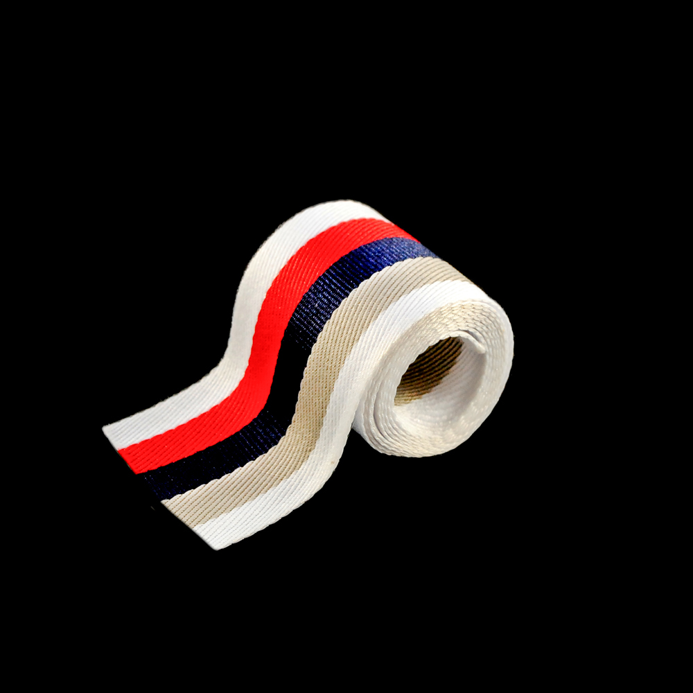 Тесьма тканевая пришивная Полосы 4см, белый, красный, черный, серый, белый, 50ярд. Тесьма