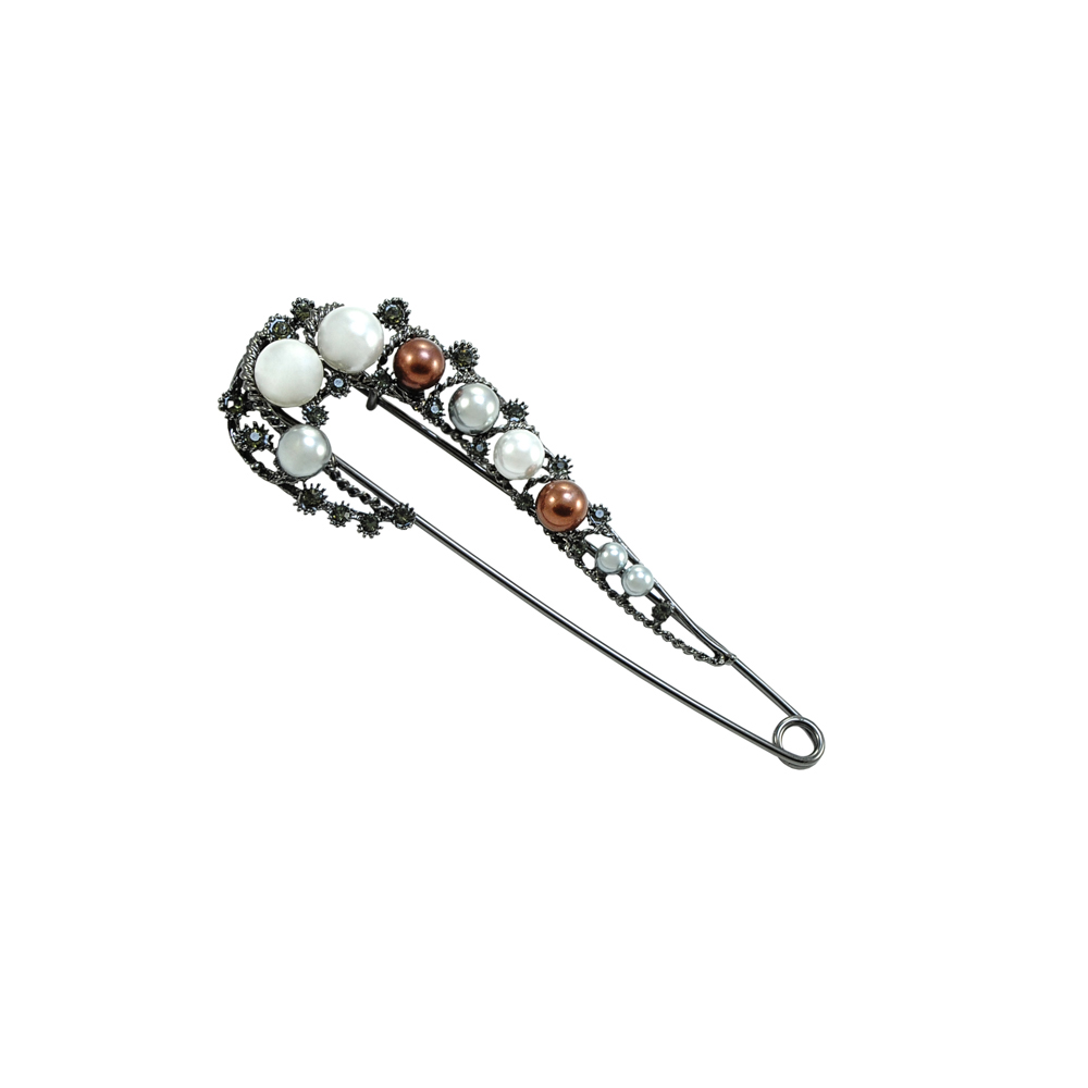 Булавка и бусины, black nickel, серые камни, белый и серый жемчуг, шт. Булавки