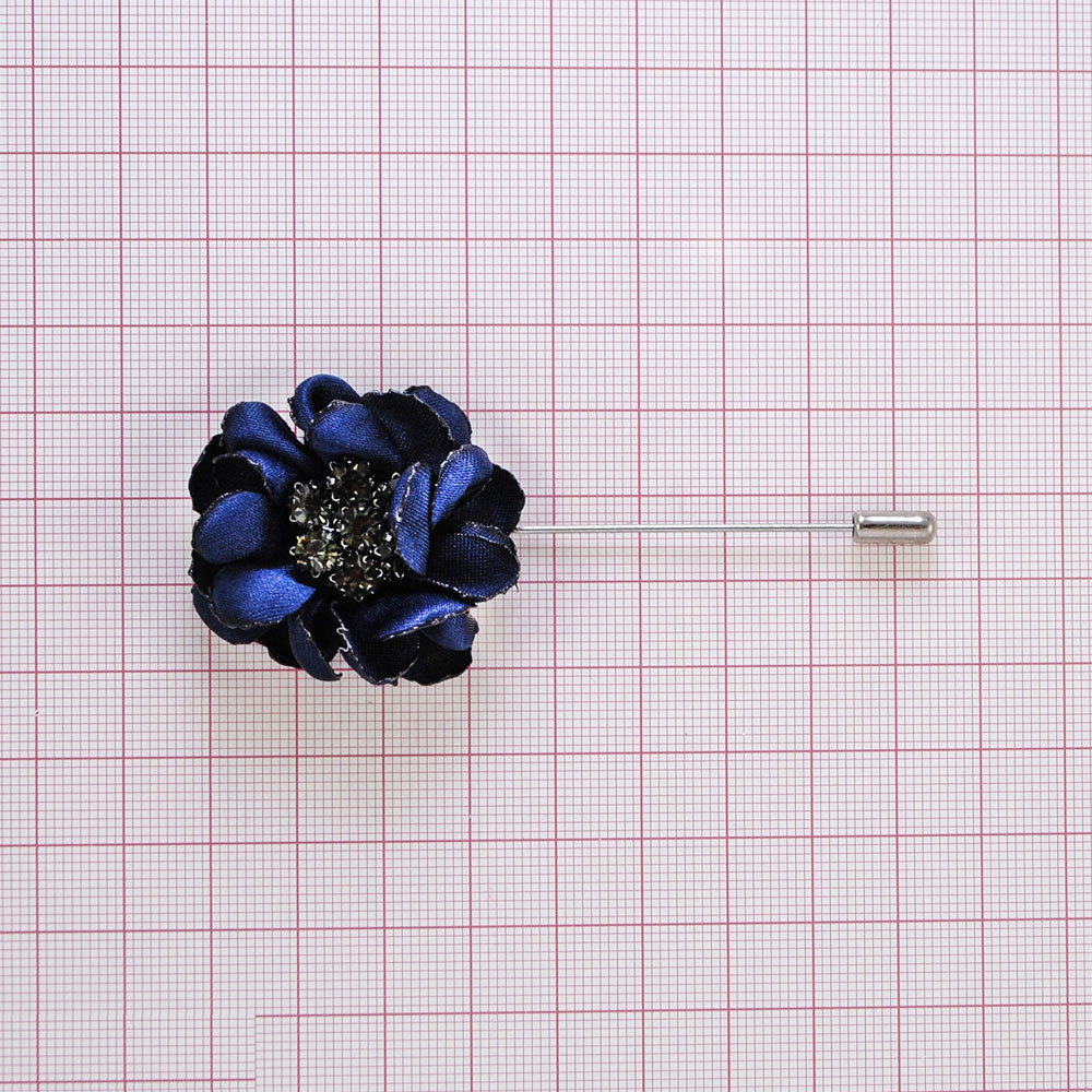 Булавка Цветок 5*10см никель, темно-синий, камни black diamond, шт. Булавки