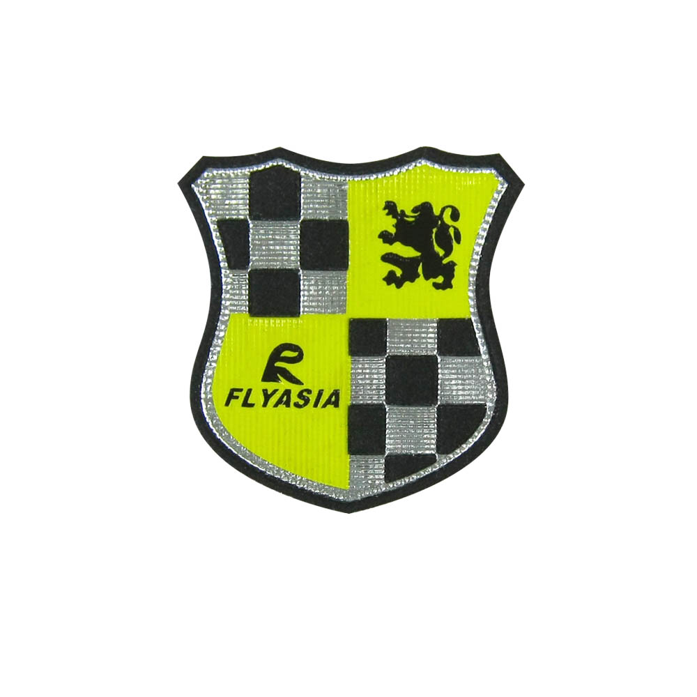 Нашивка тканевая резиновая накладка Flyasia желтый, шахматка-черный, серебро (№4). Нашивка Ткань