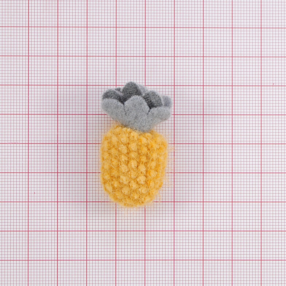 Аппликация тканевая пришивная детская Ананас, 4*2,5см, желтый, серый, шт. Нашивка Детская