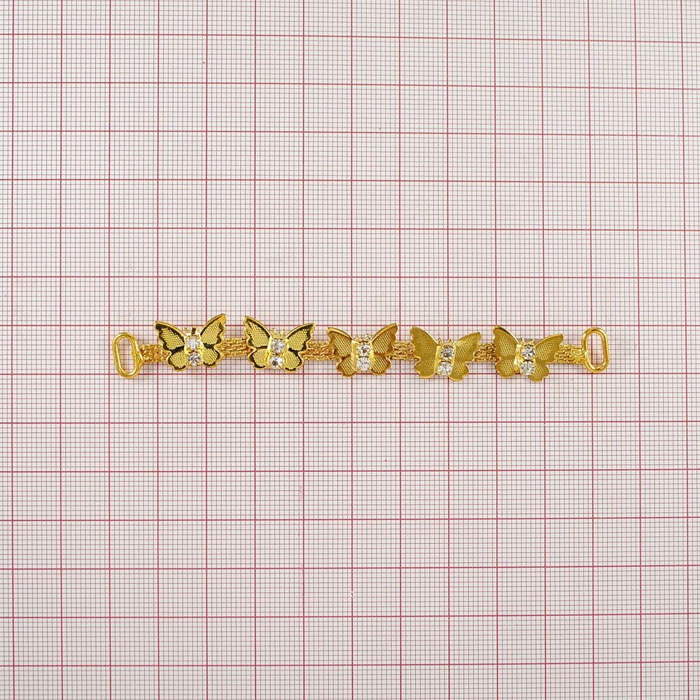 Укр. стекл. 9438 GOLD перетяжка, 5 бабочек. Перетяжка металл со стразами