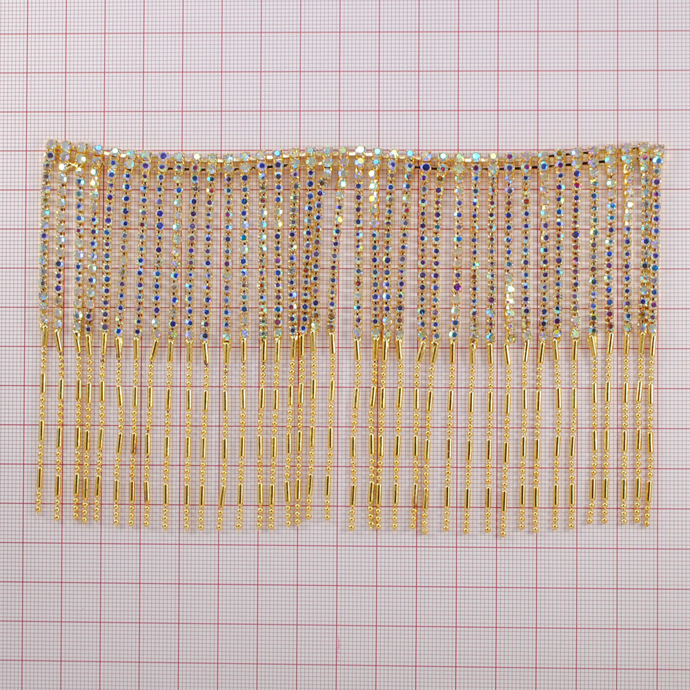 Тесьма стразы, два ряда с подвесками, желтый, ярд. Тесьма из страз