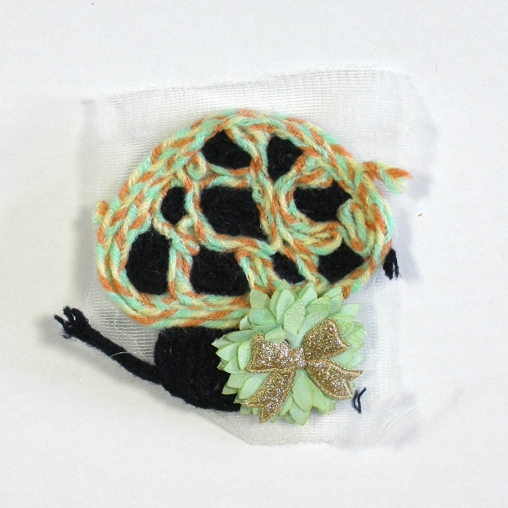 Аппликация вязаная пришивная Гриб 7,5*7,5см темно-синяя, светло-салатная, светло-розовая, бант золотой глиттер, шт. Аппликации Пришивные Кружевные Вязаные