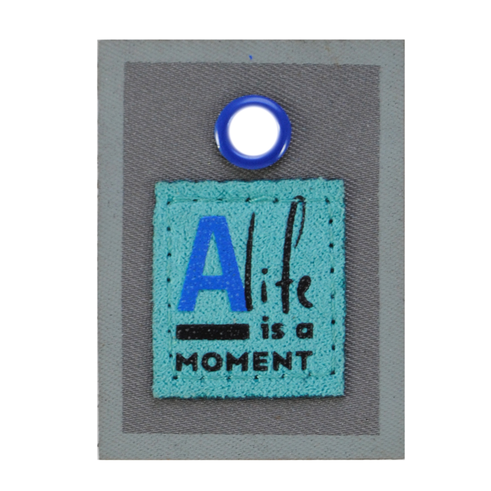 Лейба ткань., Alife is a moment, блочка син., 4.7*3.4см, бирюза, сер.,черн., син, шт. Лейба Ткань