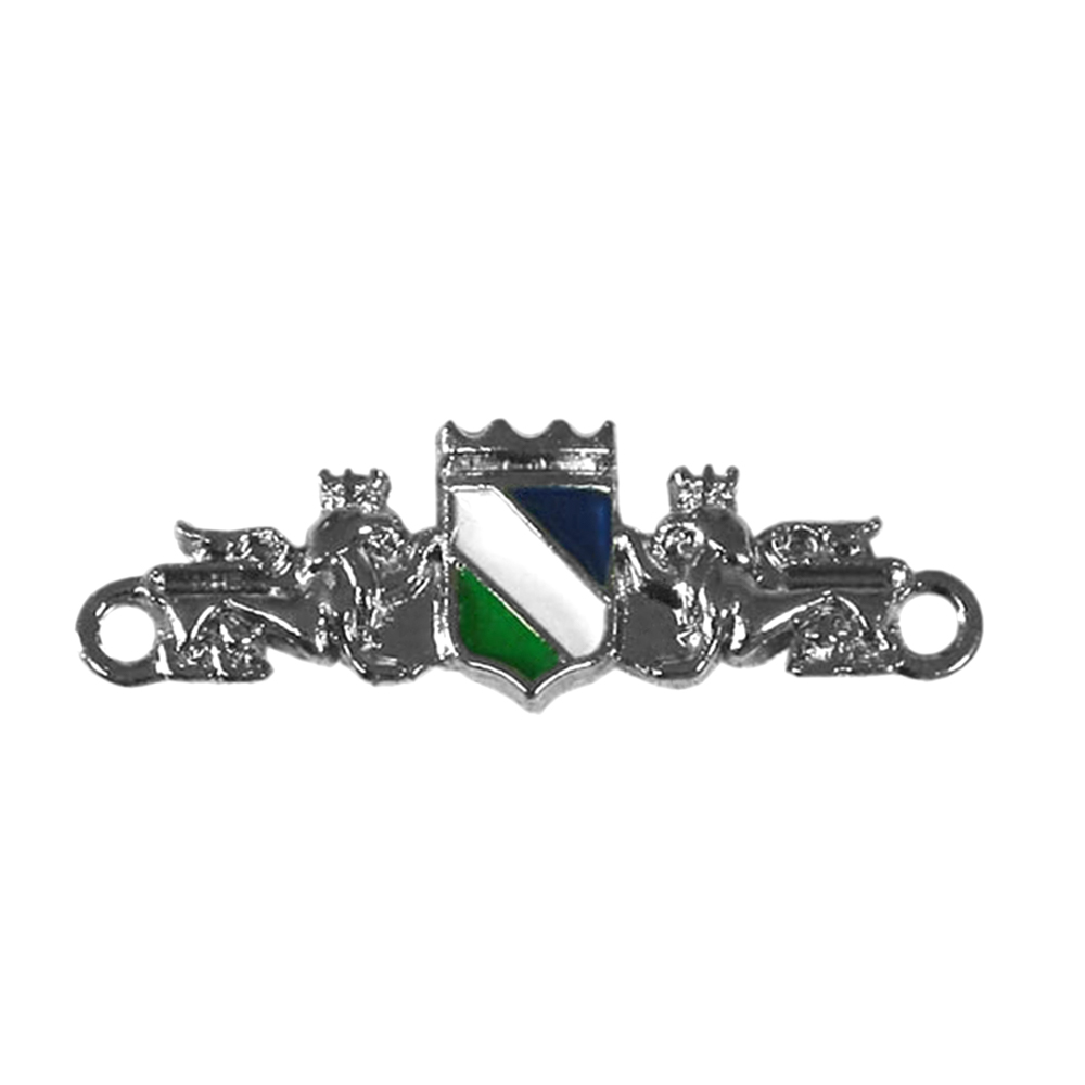 Лейба металл Львы, маленький герб 30*10мм пришивная NIKEL, синий, белый, зеленая эмаль. Лейба Металл