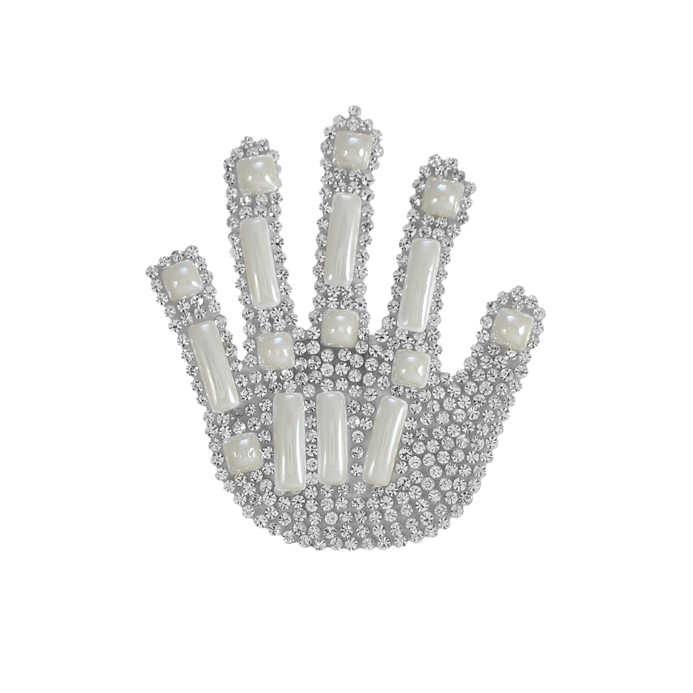 Аппликация клеевая стразы Рука левая 66*75мм белый прямоугольник 15*5мм, белые квадраты 6мм, белые 2мм, шт. Аппликации клеевые Стразы комб.