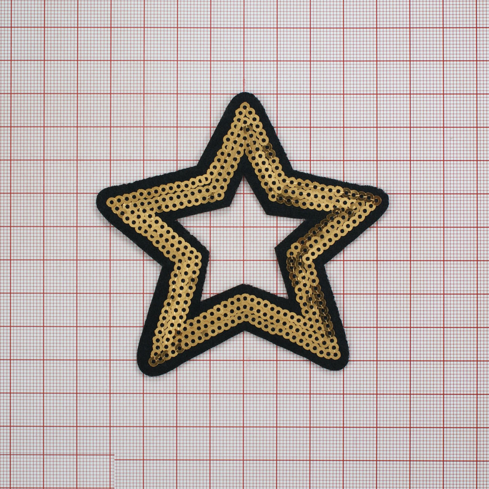 Аппликация клеевая пайетки Звезда контур 9*8,5см, прорезь, золотые пайетки, шт. Аппликации клеевые Пайетки