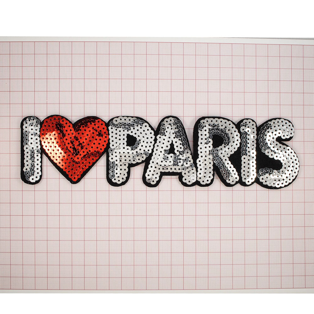 Аппликация клеевая пайетки I LOVE PARIS 22,5*5,5см белый, красный, шт. Аппликации клеевые Пайетки
