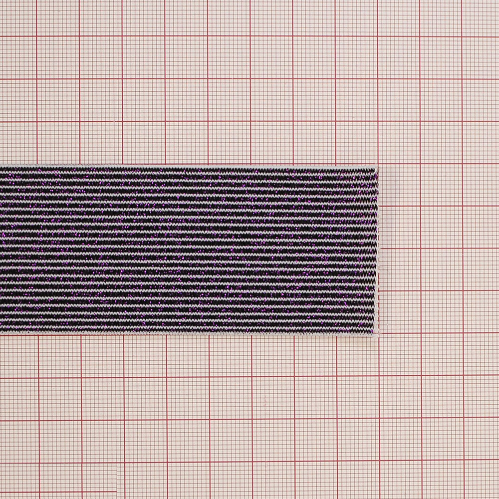 Резинка люрекс Полосы 4см, белый, черный, сиреневый люрекс, 50ярд. Резинка