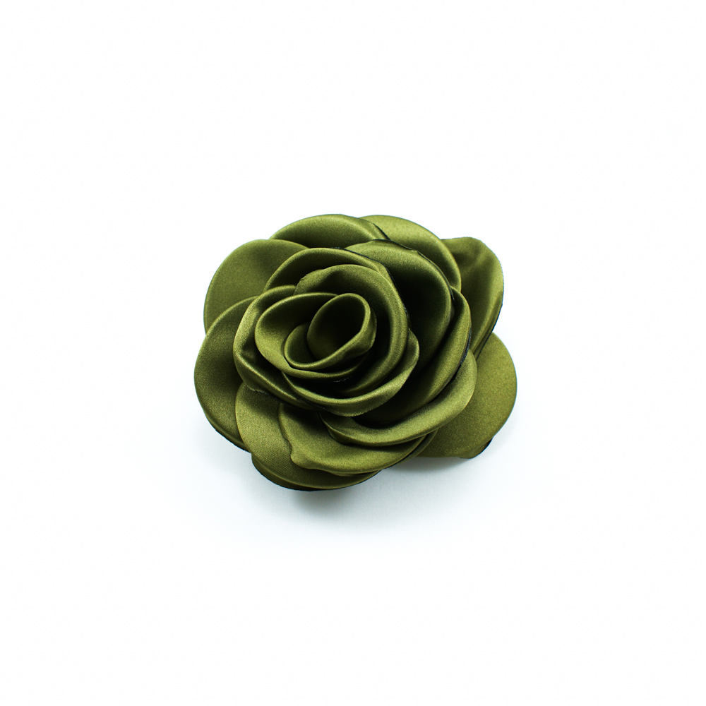 Аппликация декор Роза атласная 11см, оливковый. Аппликации Пришивные Обувные
