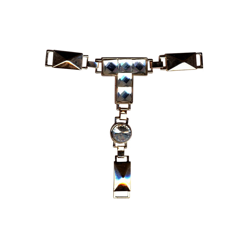 Украшение стекло Сандали 9*8см и 7мм GOLD, белые камни, перетяжка тройная. Перетяжка металл со стразами