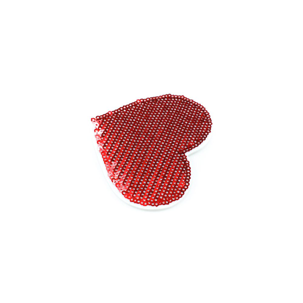 Аппликация клеевая пайетки Сердце 8*7см белый, красные пайетки, шт. Аппликации клеевые Пайетки