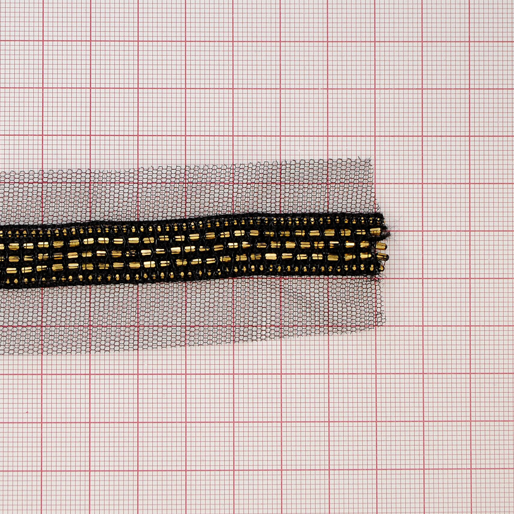 Тесьма Цепи 4см черный, золотые цепи, 48 ярд. Тесьма