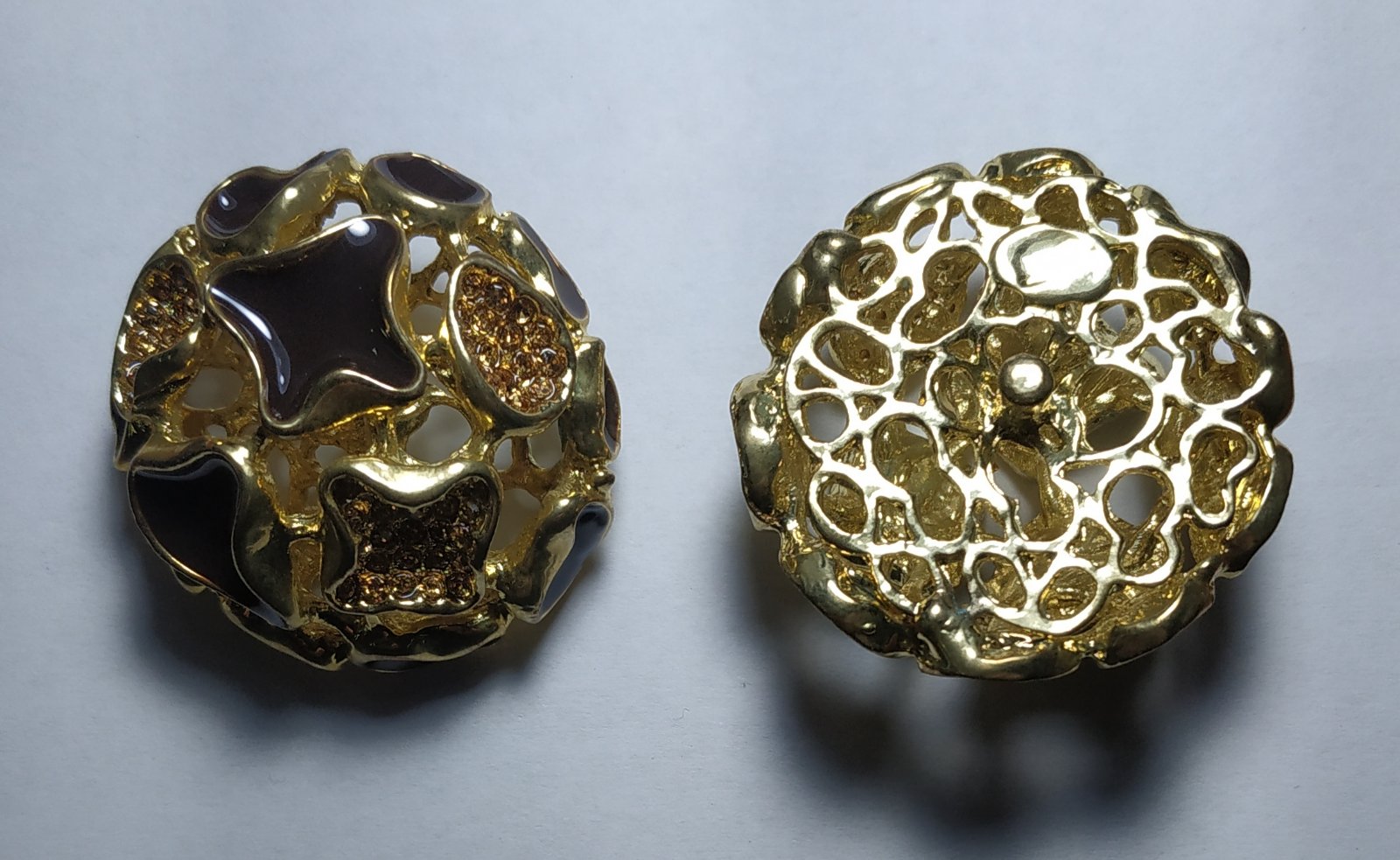 Пуговица декор метал, коричн. эмаль, камни, Gold, шт. Пуговица Металл