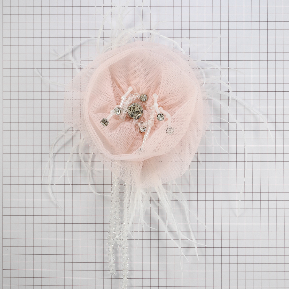 Аппл. тк. цветок с подвеской, 10*10см фатин, стразы, роз., шт.. Аппликации Пришивные Цветы Банты