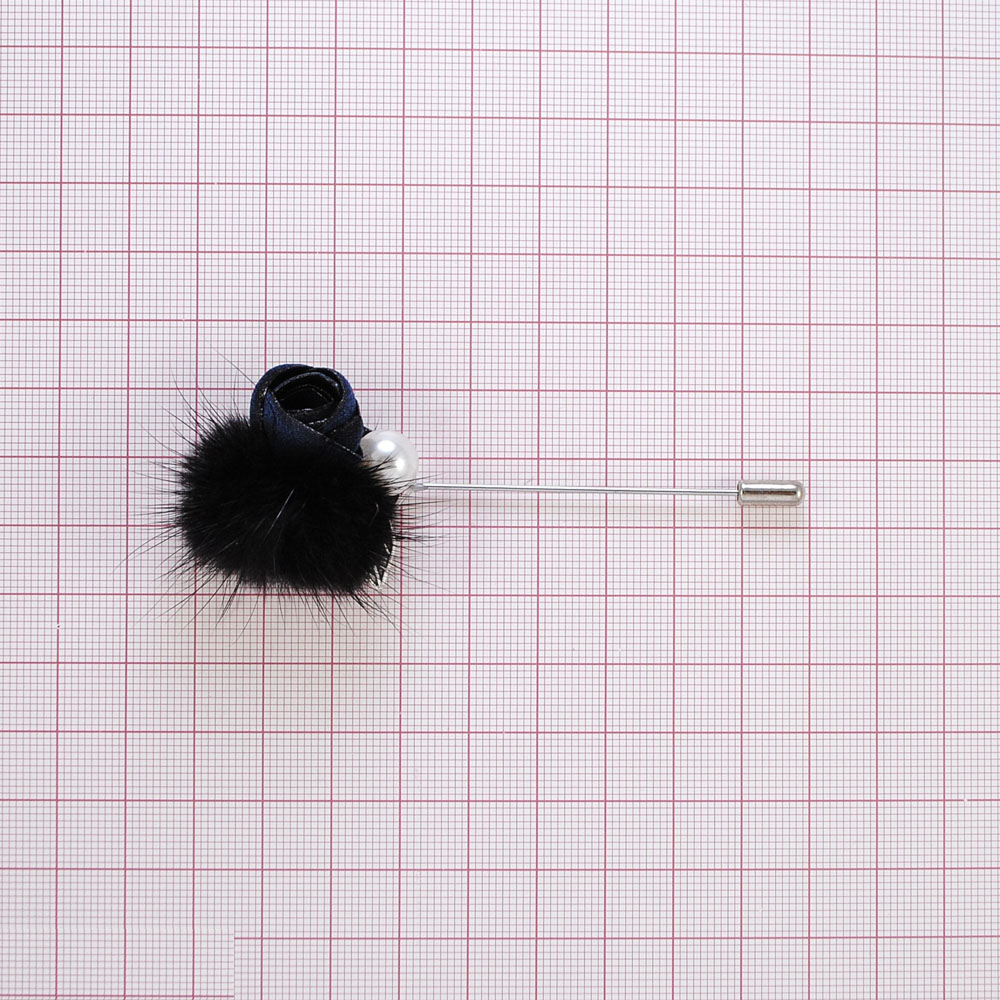 Булавка Роза 5*10см никель, белый жемчуг, черный, серый, шт. Булавки