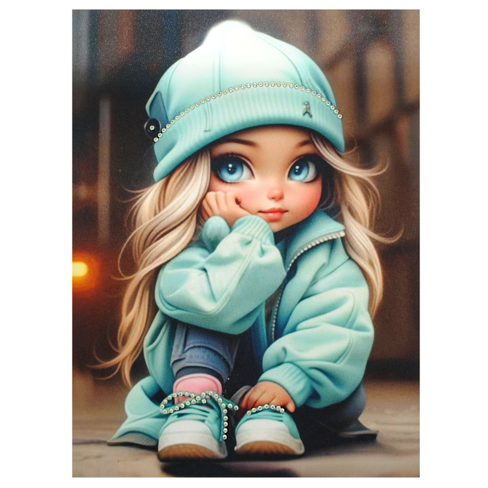 Аппликация композит, Задумчивая девочка, 17,8*22,9cм, SS 6,5 белый хамелеон 62613, королевскиий атлас, сублимация, лазер, шт. Аппликация композит