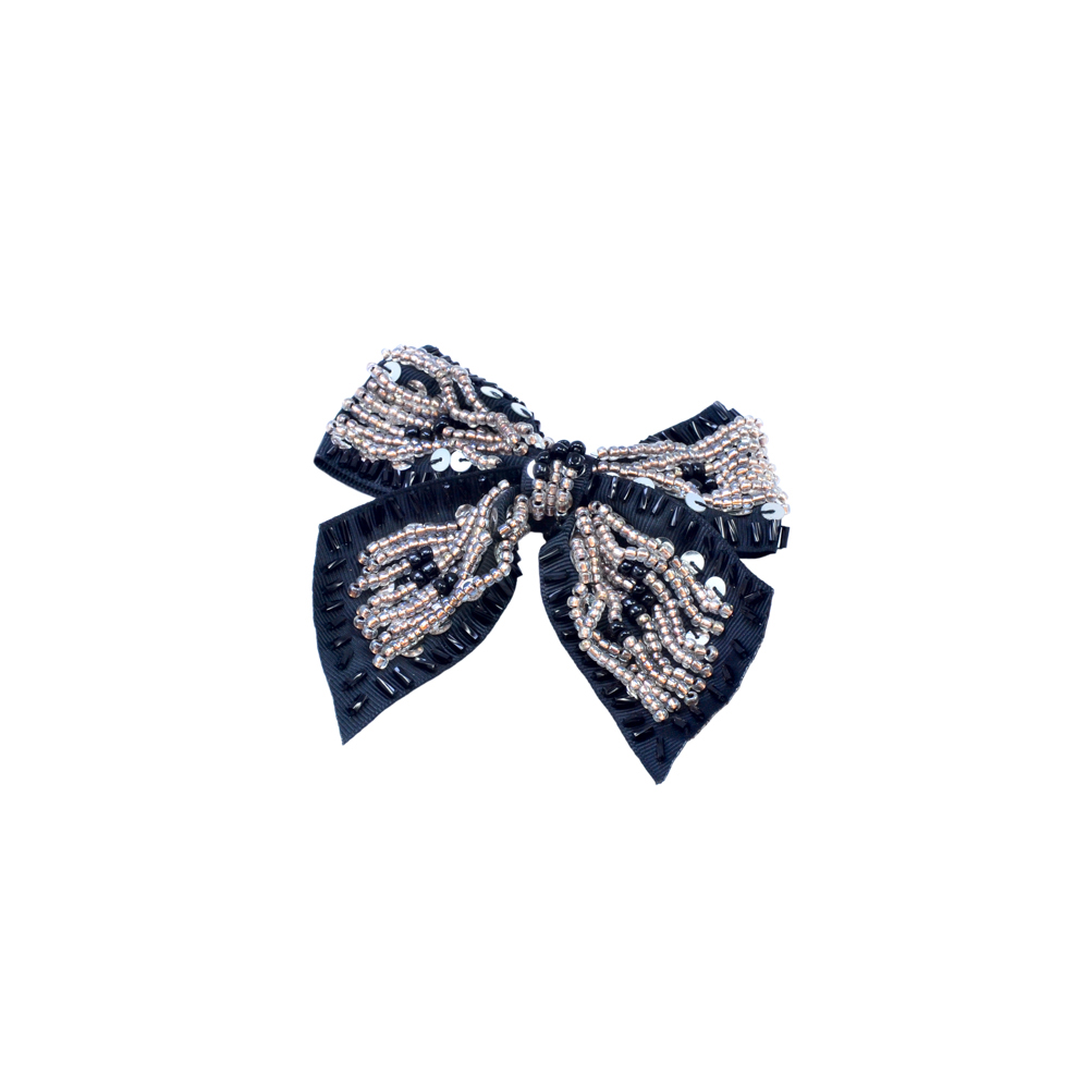 Аппликация декор черный бант, бисер, пайетки. Аппликация Декор