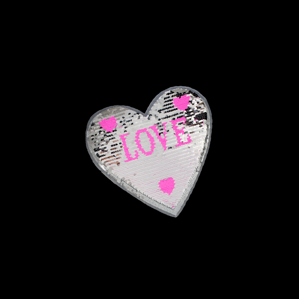 Аппликация пришивная пайетки двусторонняя Сердце LOVE 22*22см розовый, серебро, шт. Аппликации Пришивные Пайетки