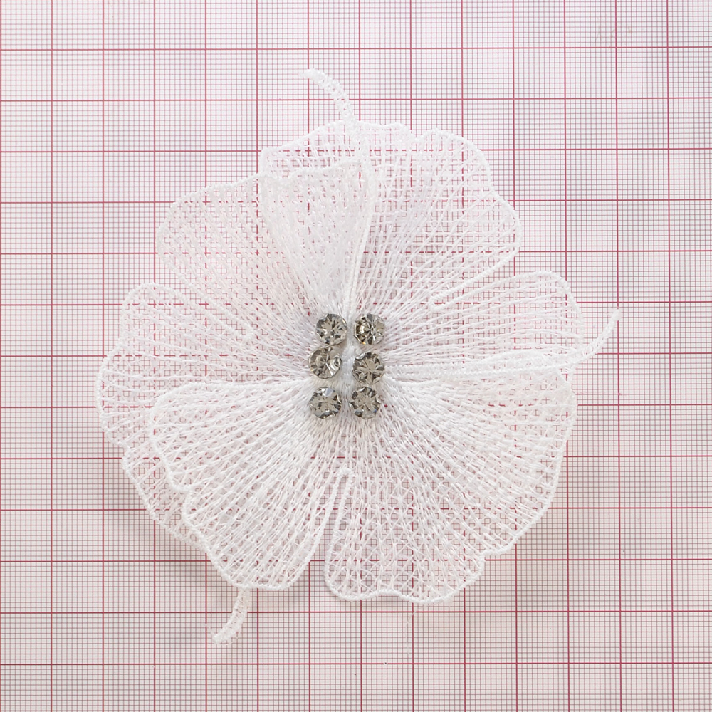 Аппликация пришивной Цветок, 10*10см, белый, стразы, шт. Аппликации Пришивные Цветы Банты