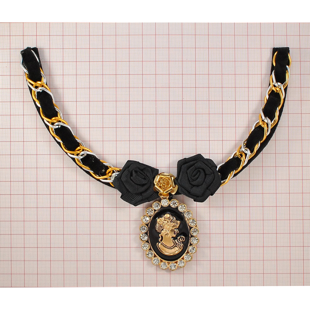 Воротник завязки Камея, черный войлок, цепи, велюр, розы, шт. Воротники