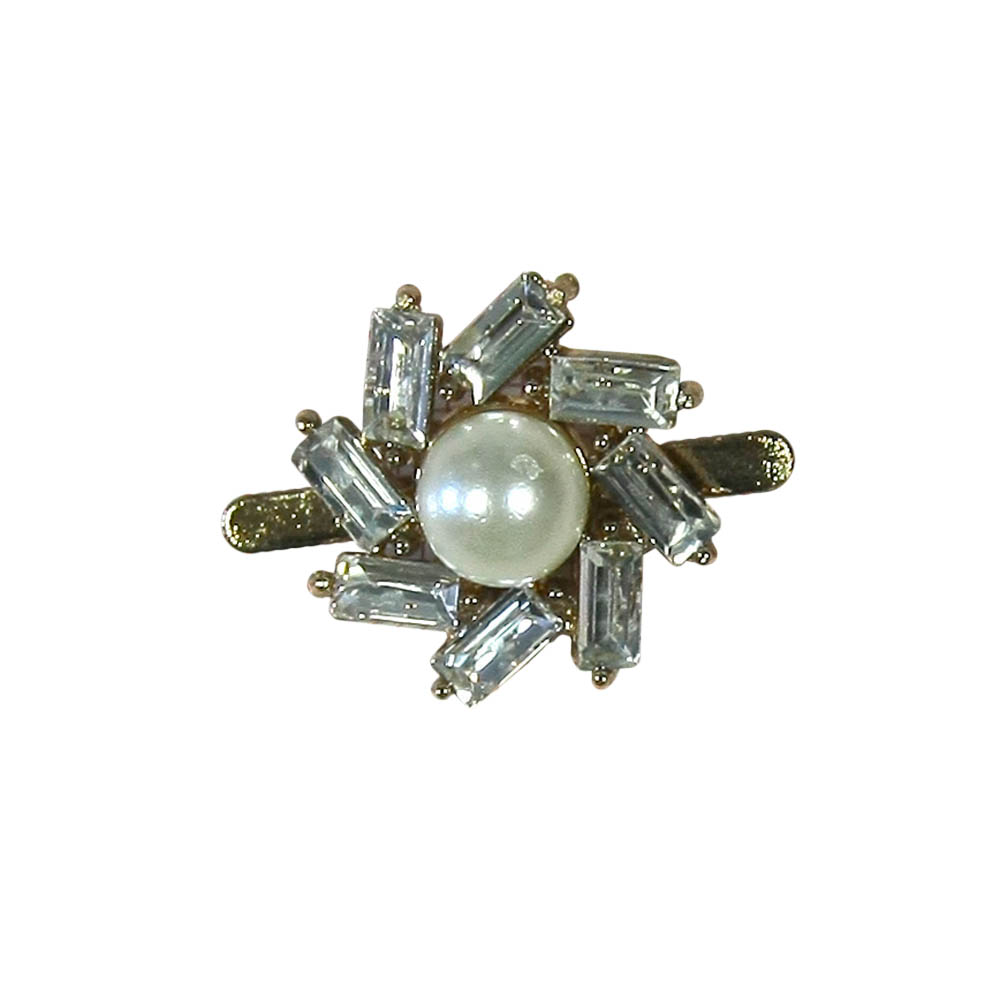 Краб металл 94902 Солнце-Жемчужина 18мм GOLD, белые камни прямоугольные, жемчуг, шт. Крабы Металл Геометрия Декор