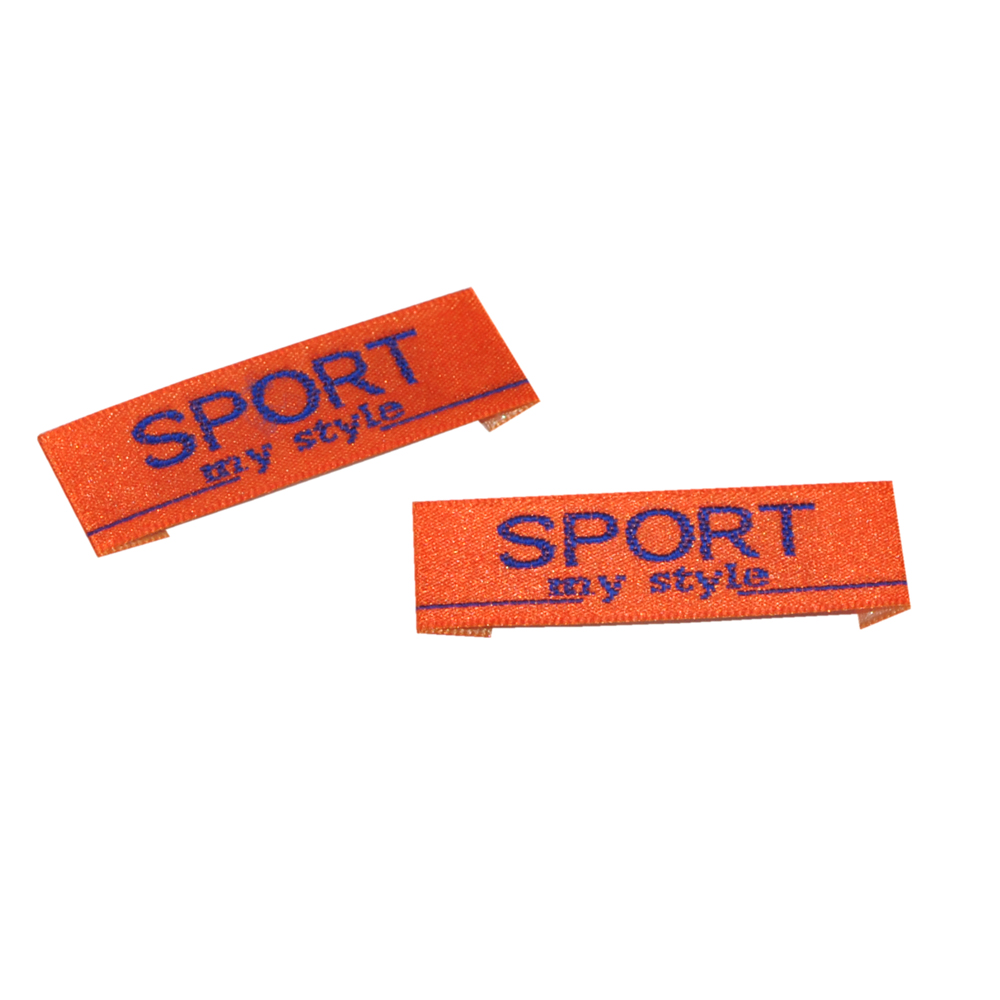 Этикетка тканевая вышитая шт. SPORT my style 1,4см оранжевая, шт. Вышивка / этикетка тканевая