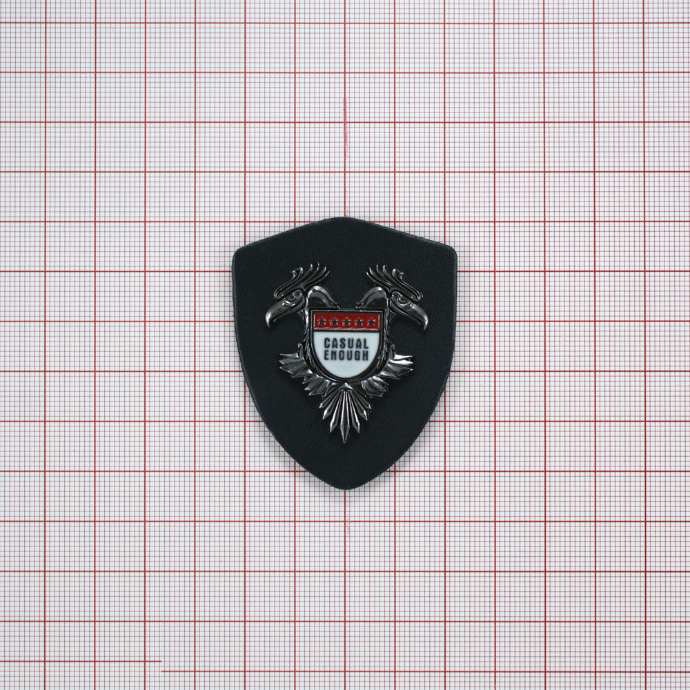 Лейба п/у, металл Casual enough, 57*46мм, герб с орлами, черная, никель, красная, белая эмаль. Лейба Кожзам