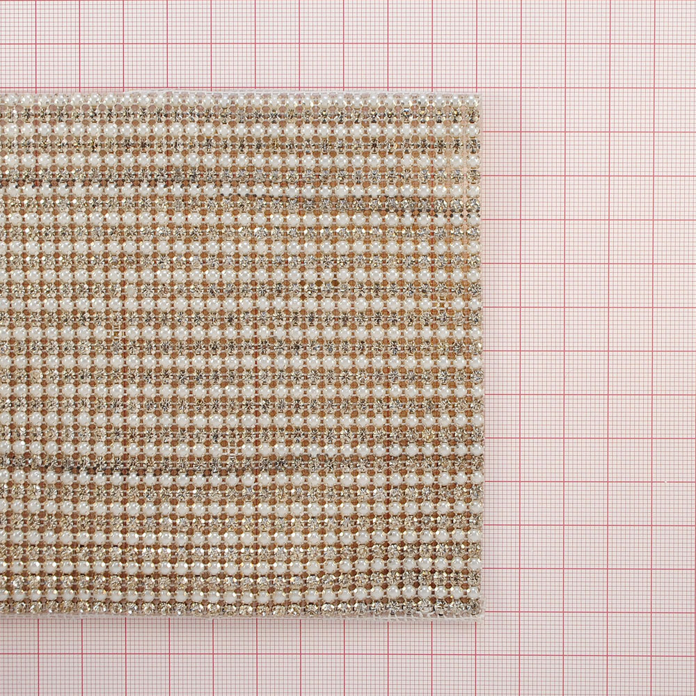 Тесьма стразы клеевые сетка 18мм nikel, белый жемчуг, белые камни, ярд. Тесьма из страз