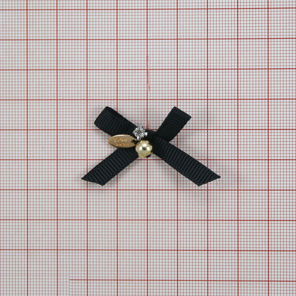 Аппликация декор Ленточка-бант 50*25мм черная, подвесной шарик GOLD, камень. Аппликации Пришивные Цветы Банты