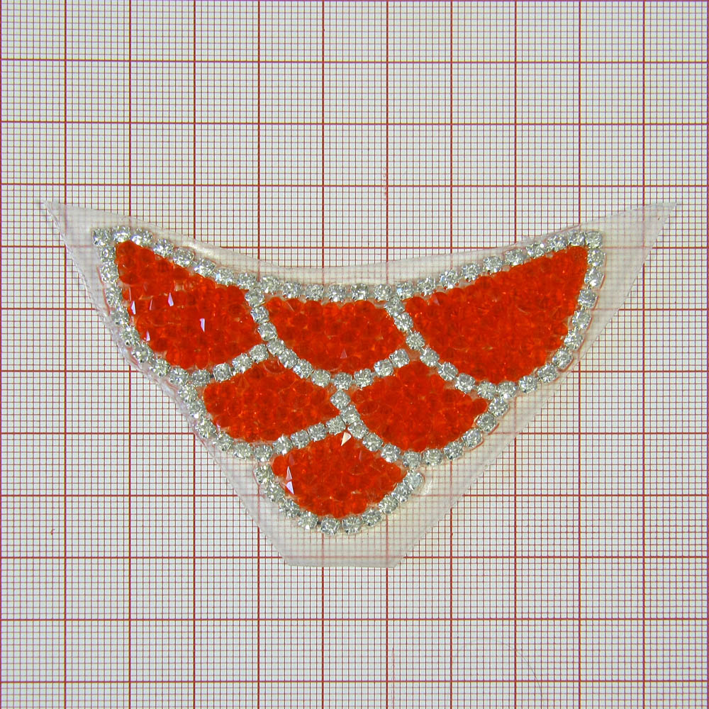 Аппликация клеевая стразы Чешуя 3 ряда 8*5,2см оранжевые, белые камни, шт. Аппликации клеевые Стразы комб.