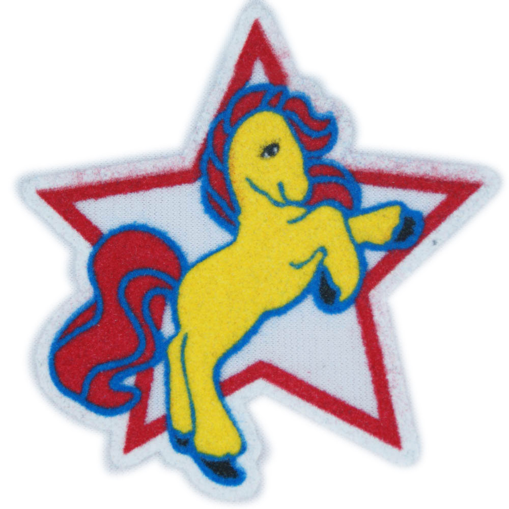 Термоаппликация флок Пони, Звезда, 85*90мм, красная звезда, желтый пони, шт. Термопереводки Флок