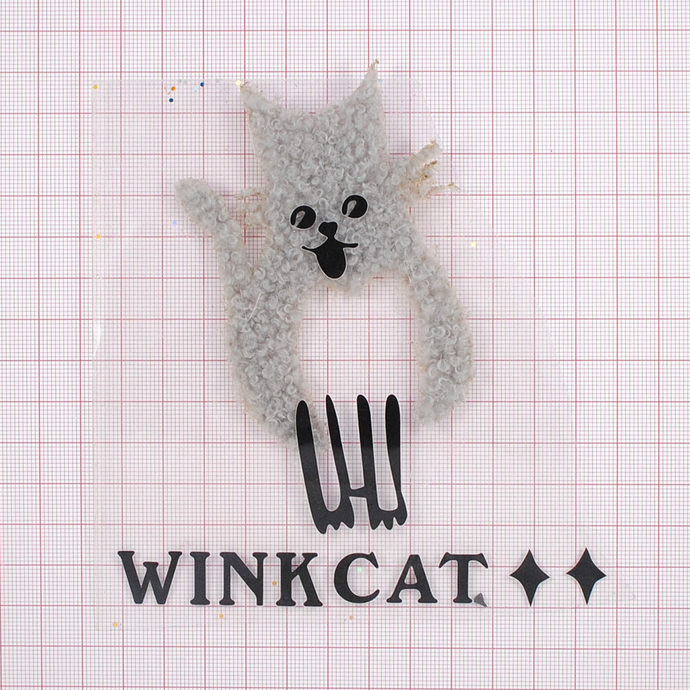 Аппликация тканевая клеевая мех Кот WINK CAT, 11.5*11.5см, серый, черный, шт. Аппликации клеевые Ткань, Кружево