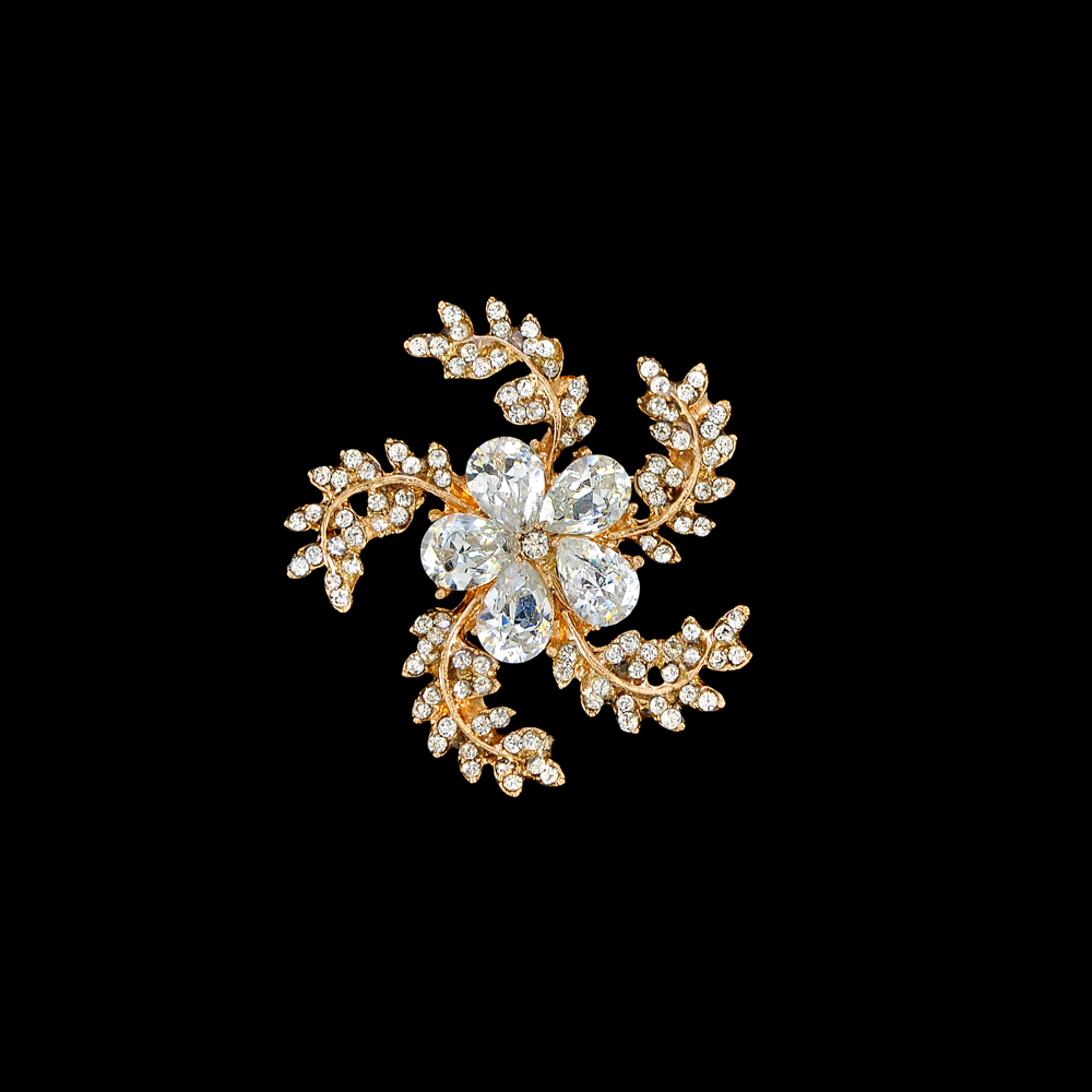 Брошь 23 Цветок-завиток 37*40мм, GOLD, белые камни, шт. Броши