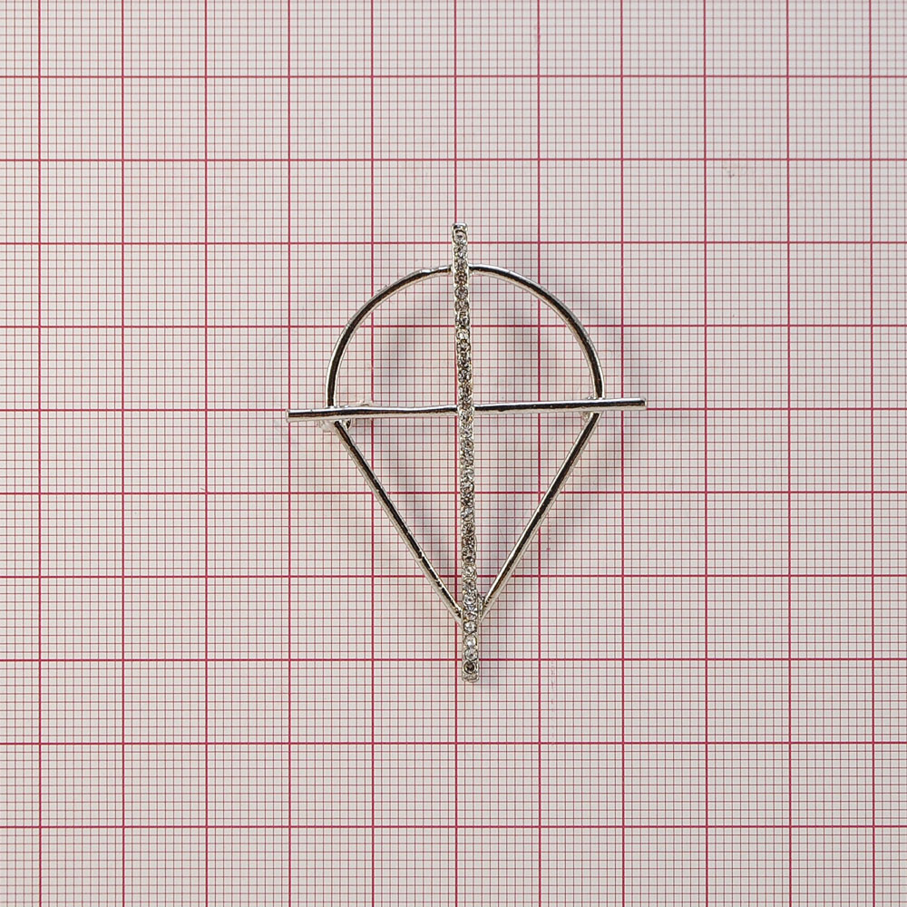 Брошь Крест никель, белые камни. Броши