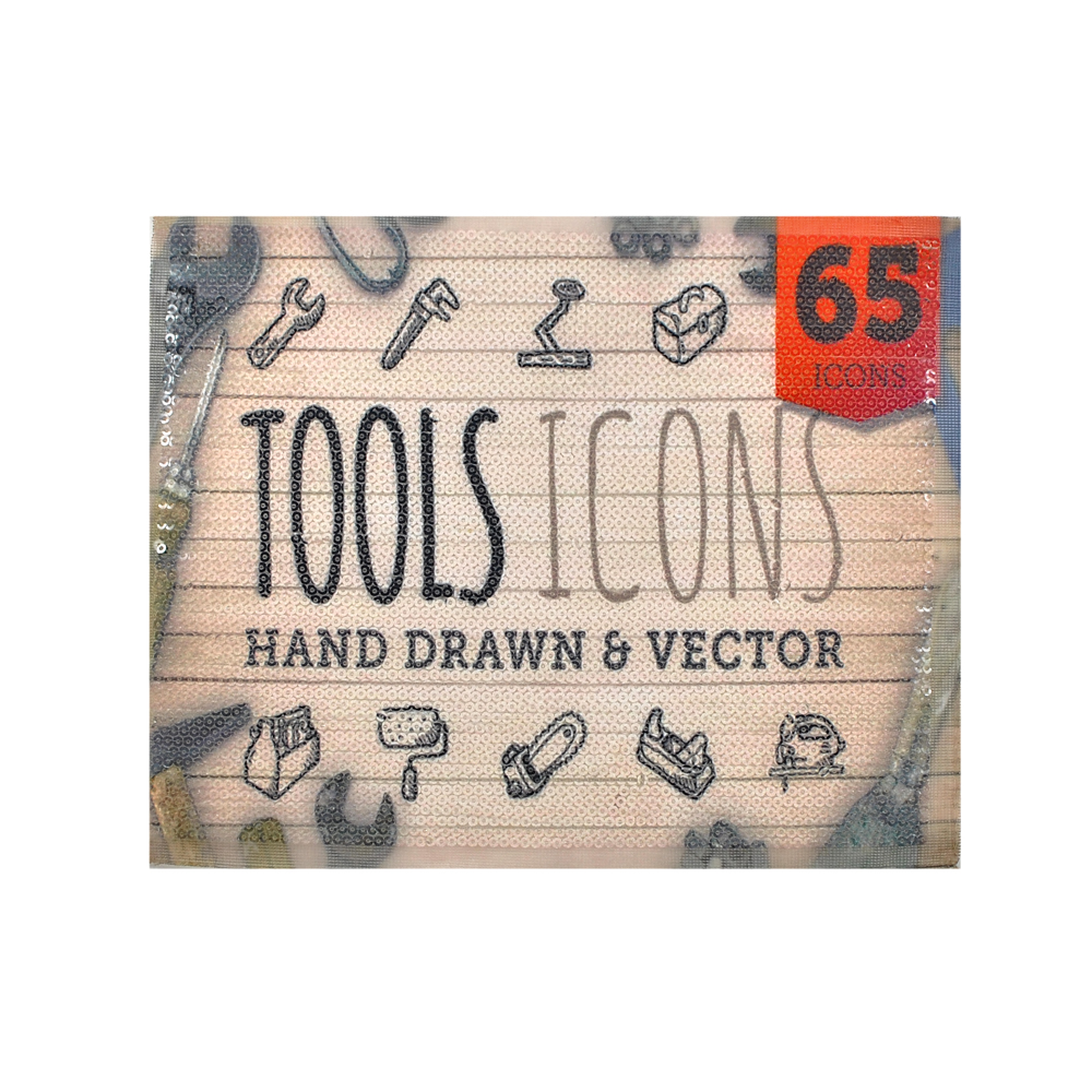 Аппликация пришивная пайетки TOOLS ICONS 16,5*21см бежевый фон, серый рисунок, шт. Аппликации Пришивные Пайетки