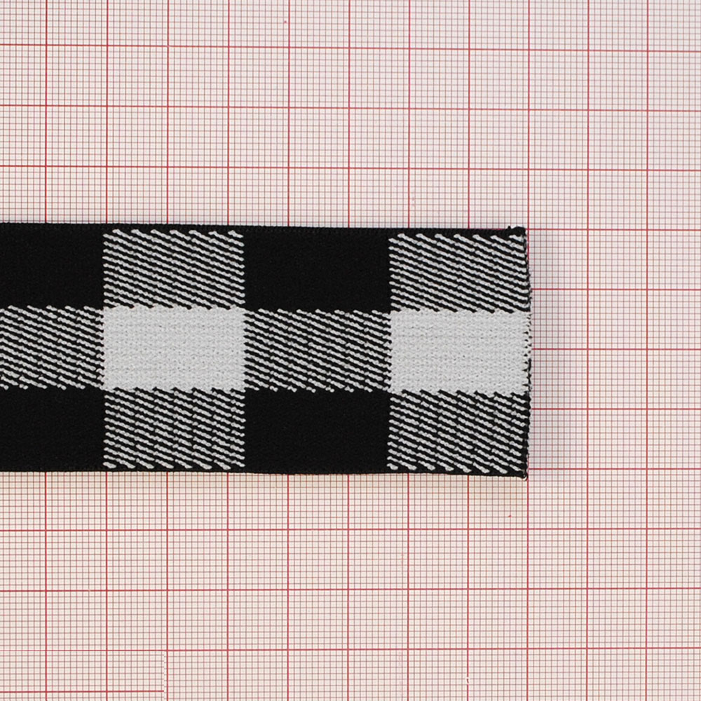 Резинка Клетка 4см белый, черный, 50ярд. Резинка